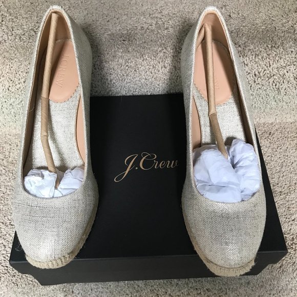 New J. Crew Espadrille Gold Shimmer Wedges 7